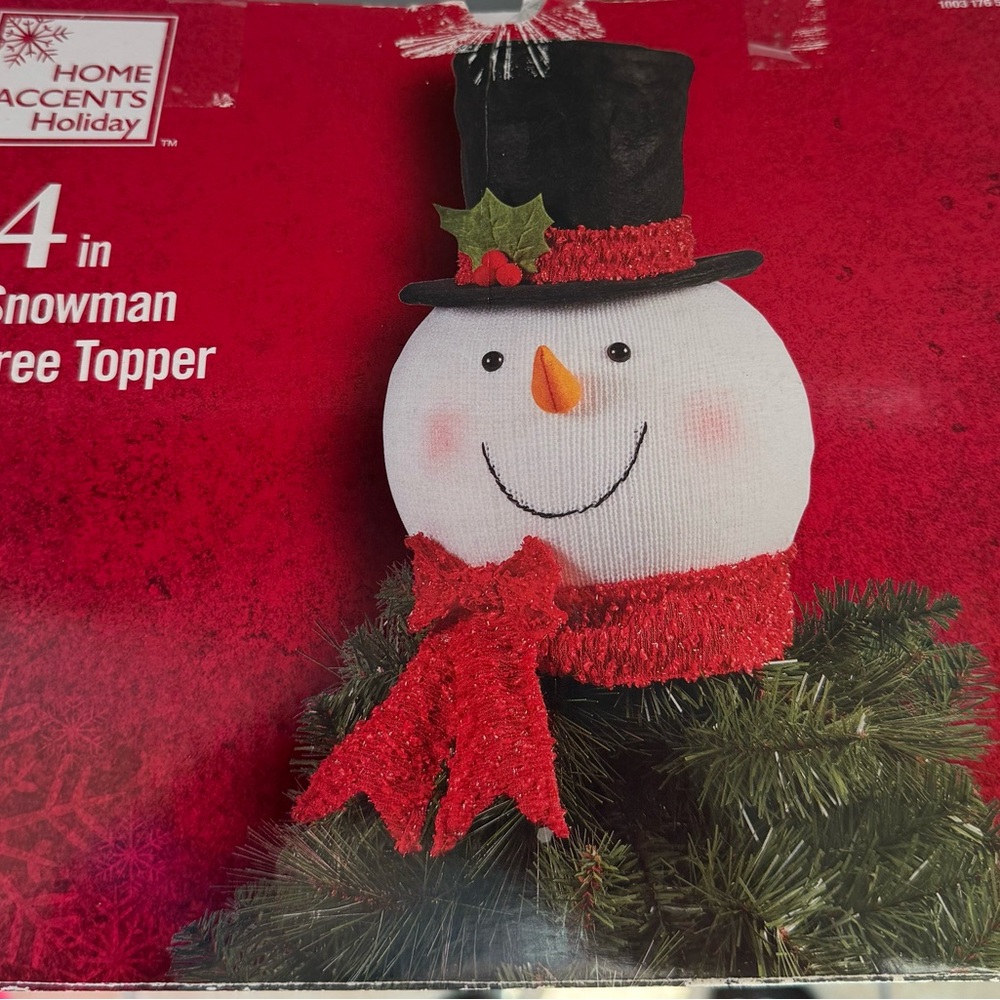Festive Snowman with Black Hat and Red Scarf Tree Topper - Picture 7 of 8